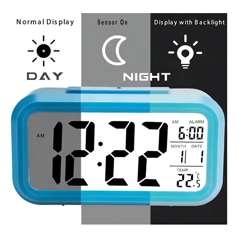 Reloj Despertador Pantalla 1302 Azul Led Fecha Temperatura