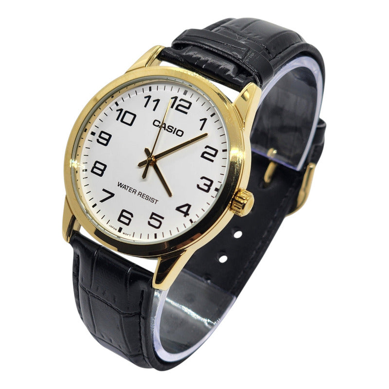 Reloj Pulsera Casio Enticer Mtp-v001gl-7b Negro Dorado Blanco