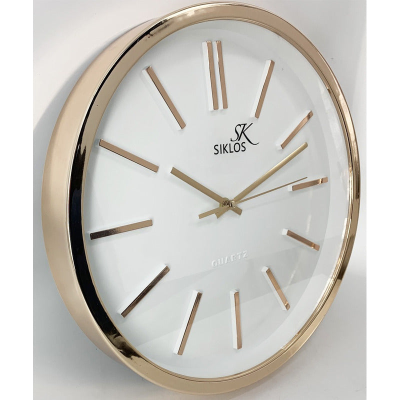 Reloj Pared Plastico Siklos Gb8144 35cm Silencioso  Cobrizo Blanco
