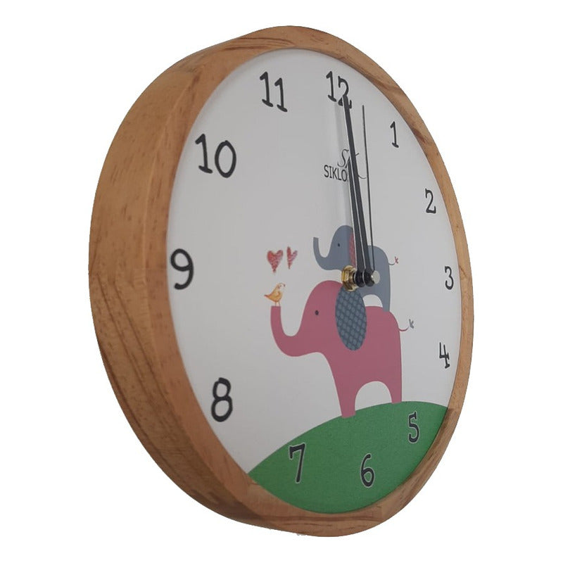 Reloj Pared Madera Siklos 25cm Silencioso Infantil Sinvidrio Marrón Claro Diseño Infantil