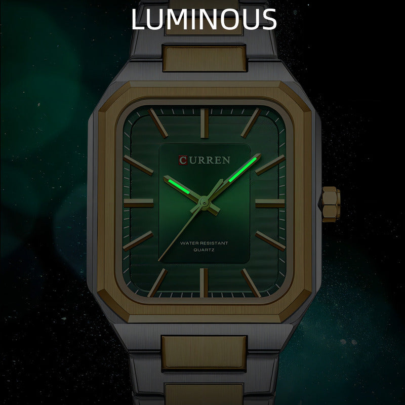 Relojes De Cuarzo Luminosos Cuadrados Curren 8457 Color Del Fondo Silver Black