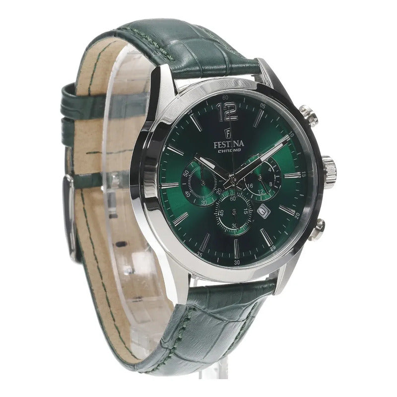Reloj Festina F20542.7 Hombre Cronógrafo Timeless Chrono Verde Plateado