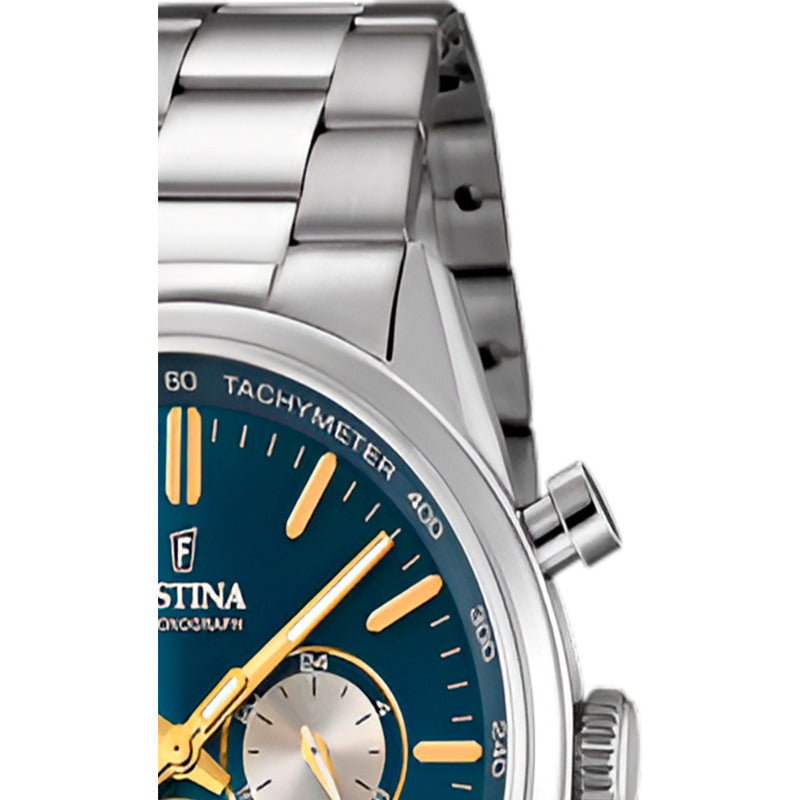 Reloj Festina Timeless F16820.c Hombre Acero Inoxidable Malla Plateado Bisel Plateado Fondo Celeste