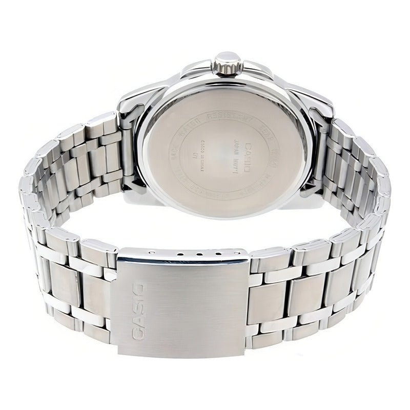 Reloj Pulsera Casio Mtp-1314d-1a Con Correa De Acero Inoxidable Color Plateado - Fondo Negro