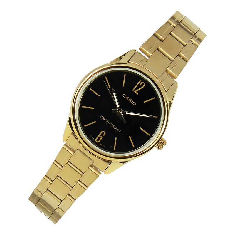 Reloj Casio Ltp-v005g-1b Mujer Dorado Negro