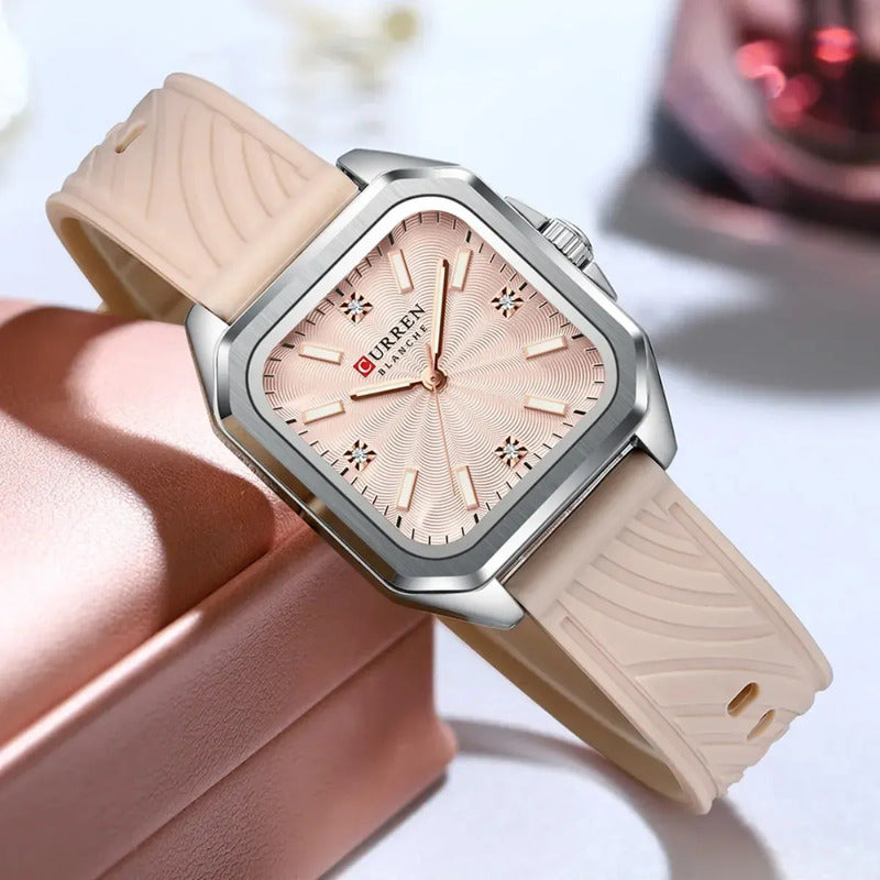 Reloj Curren 9113 Mujer | Correa Silicona Elegante Casual Rosa Plateado