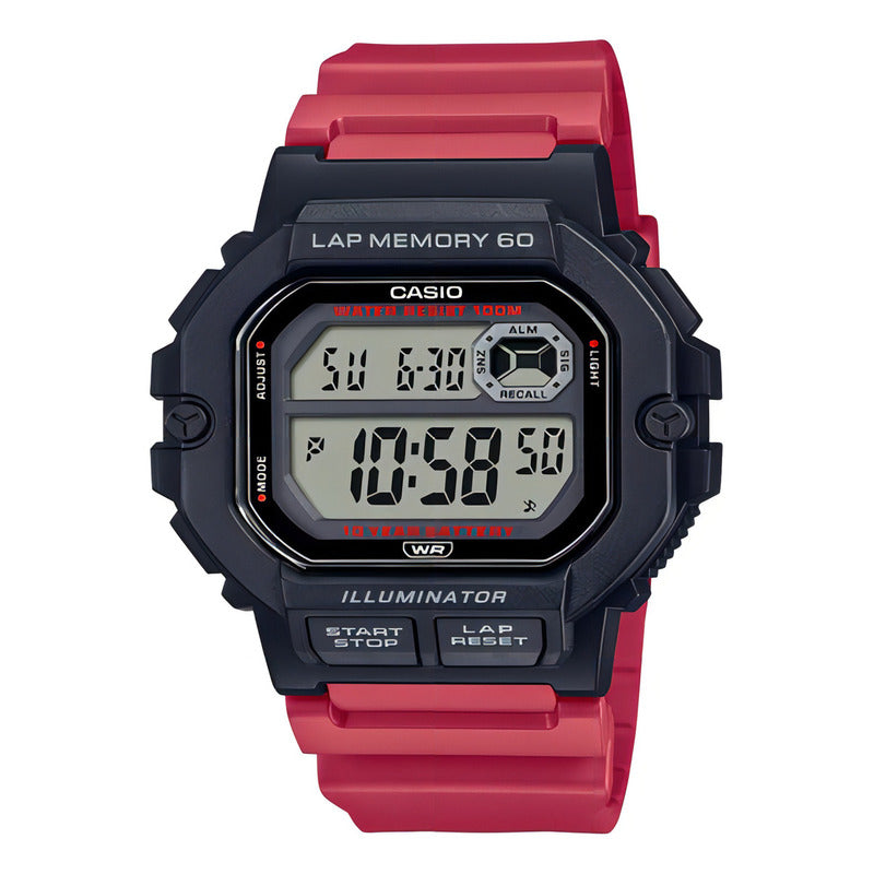 Reloj Casio Ws-1400h-4av Sumergible Original Color De La Correa Rojo Color Del Bisel Negro Color Del Fondo Agua