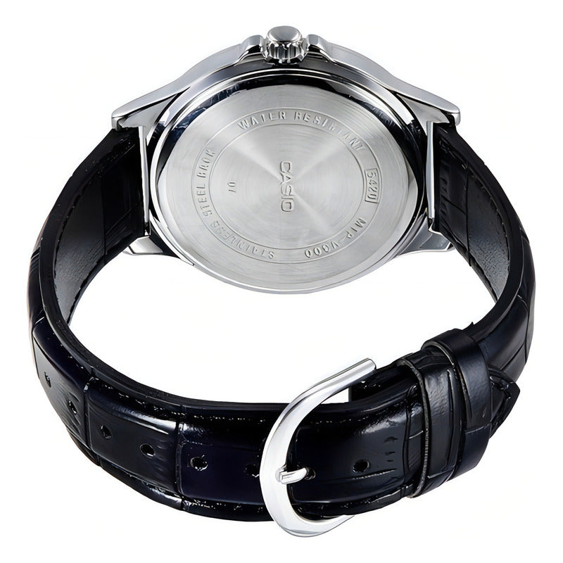 Reloj Casio Mtpv002l-7b3udf Cuarzo Hombre Color De La Correa Negro Color Del Bisel Plateado Color Del Fondo Blanco