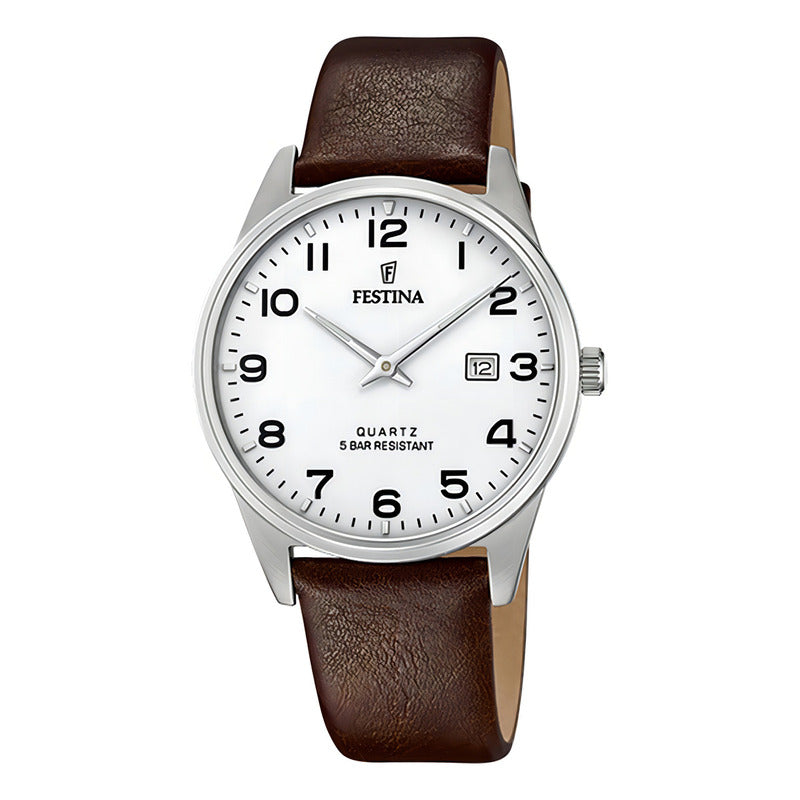 Reloj De Pulsera Festina Para Hombre, Analógico Con Correa De Cuero Plateado