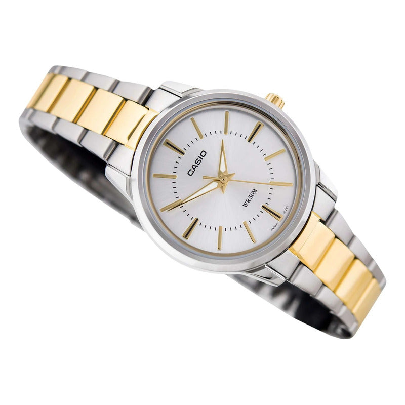 Reloj Casio Mujer Metal Ltp-1303sg-7av Original Combinada Plateado Plateado