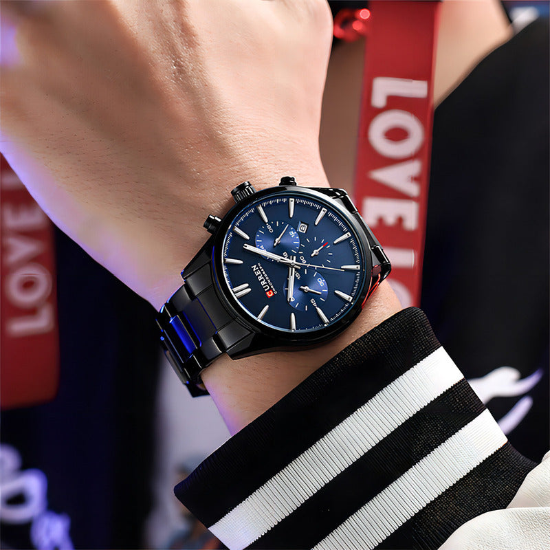 Reloj Impermeable De Acero Inoxidable Curren Para Hombre Negro Azul