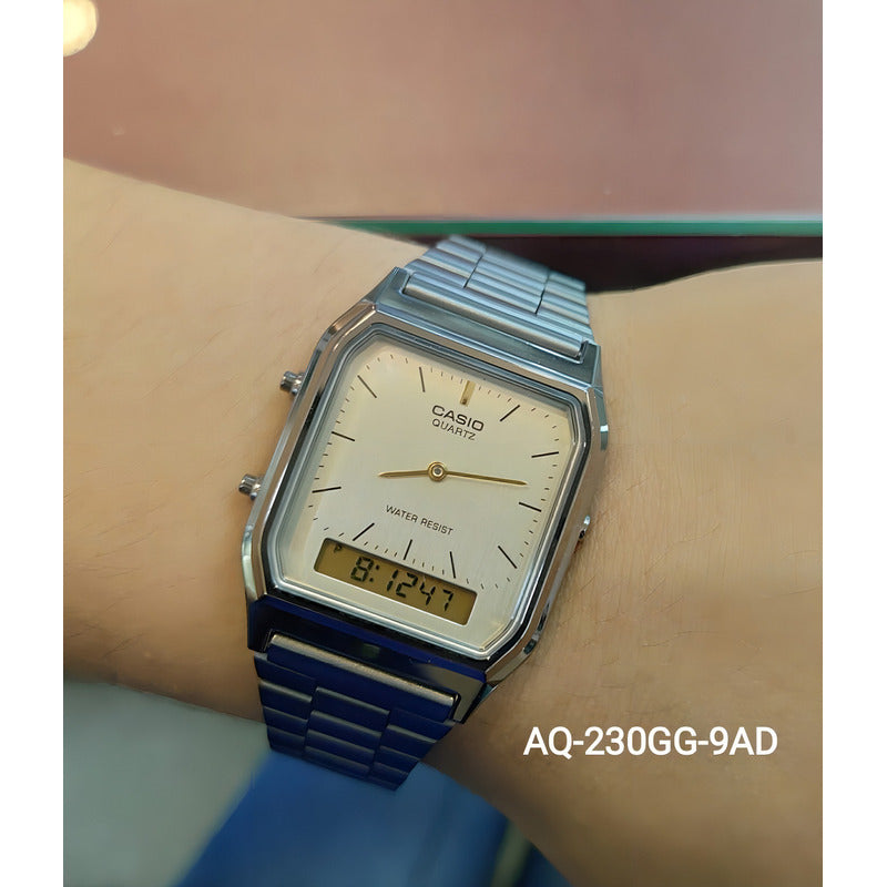 Reloj Casio Aq-230 Analógico-digital Plateado Con Alarma Blanco