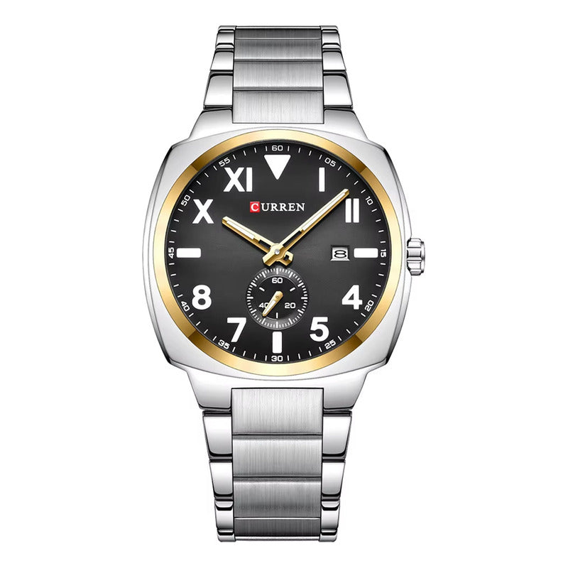 Reloj Curren 8472-1 Metálico Para Hombre Elegante Plateado Negro