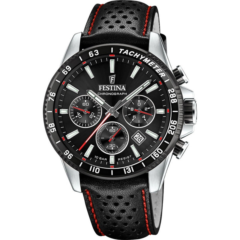 Reloj Festina Hombre F20561/4 Cronograph Original Negro Con Pespunte Rojo Negro