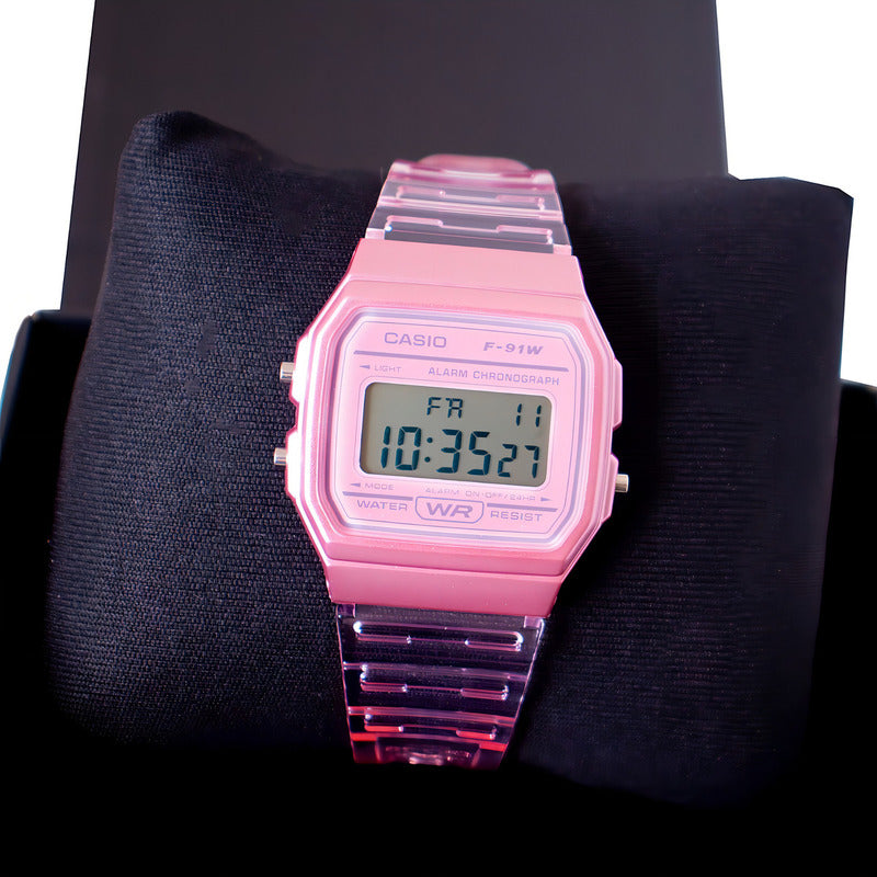 Reloj Pulsera Casio Collection F-91ws-4 Rosa Transparente/rosa Gris