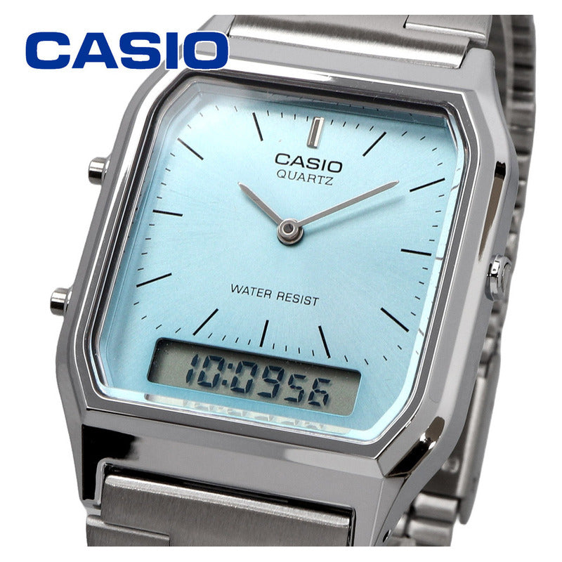 Reloj Casio Vintage Digital De Cuarzo Con Cronógrafo Y Malla De Acero Inoxidable Plateado Celeste