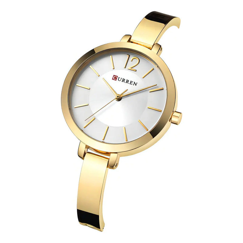 Pulsera De Reloj Analógico Elegante Para Mujer Curren 9012 Color Del Bisel Golden/white