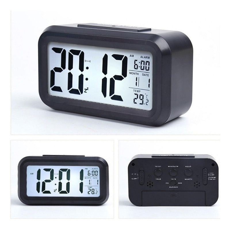 Reloj Despertador Pantalla Led Fecha Temperatura Alarma Negro