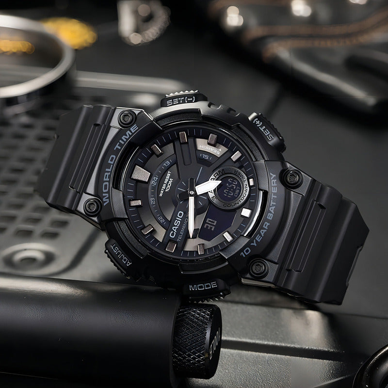 Reloj Casio Aeq-110w-1bv De Hombre, Analógico-digital Con Cronógrafo Y Alarma Negro