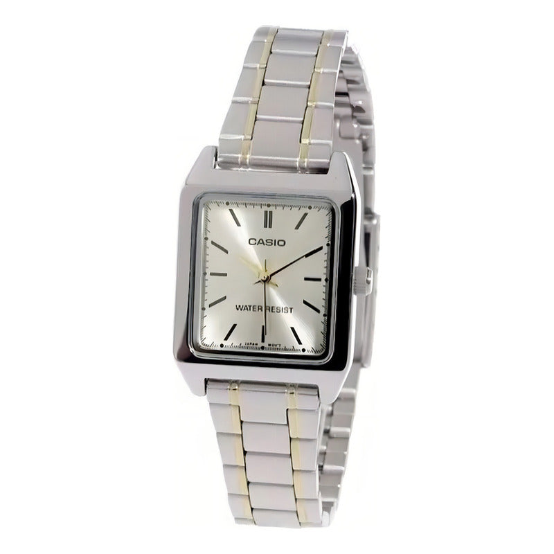 Reloj Casio Ltp-v007sg-9e De Mujer, Analógico Con Correa Bicolor Y Fondo Dorado