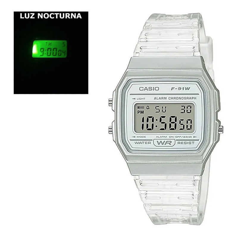 Reloj De Pulsera Casio Collection F-91ws-7a Relojesymas Transparente Plateado Gris