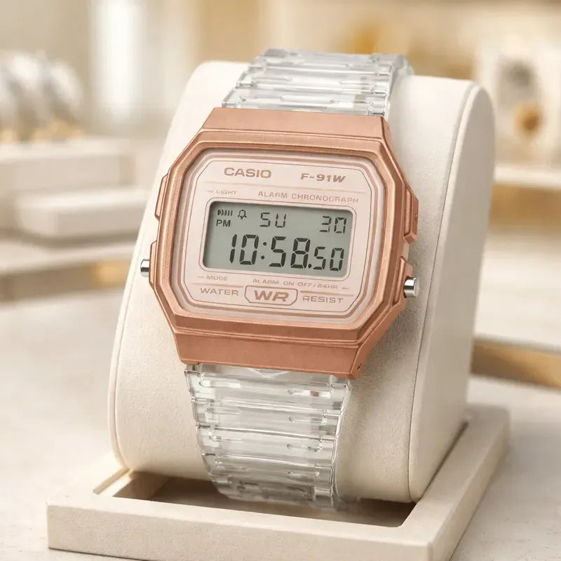 Reloj Casio F-91ws-7a3df Cuarzo Mujer Oro Rosa Transparente