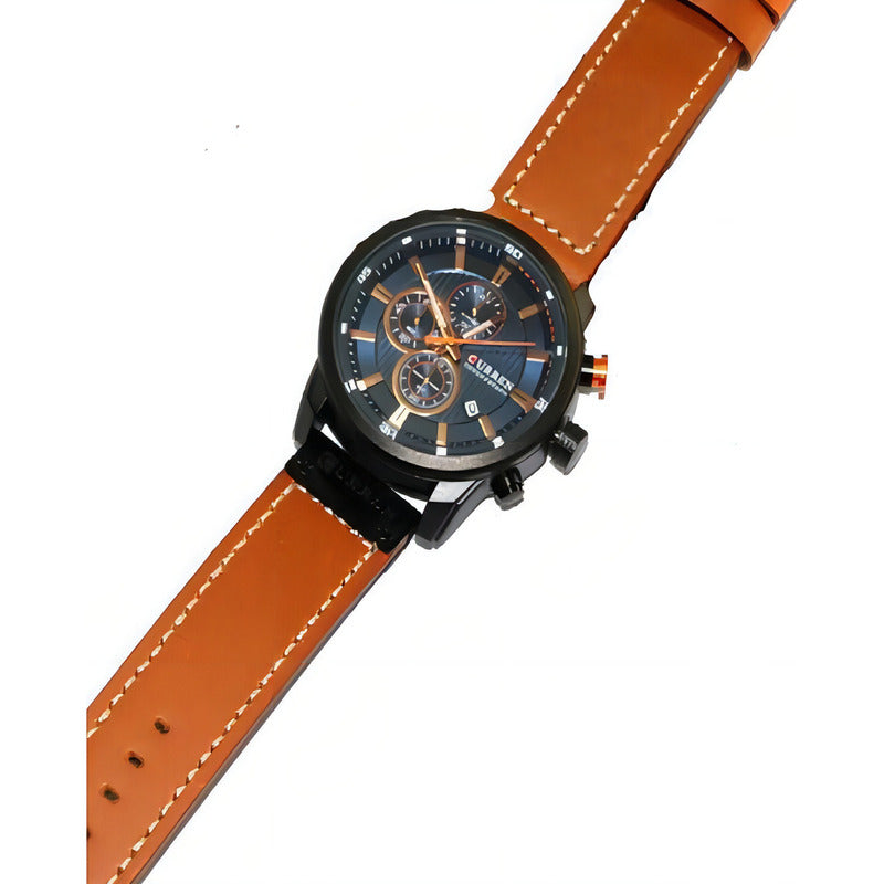 Reloj Cronógrafo De Cuero Funcional Curren 8291 Marrón Preto Azul Marino