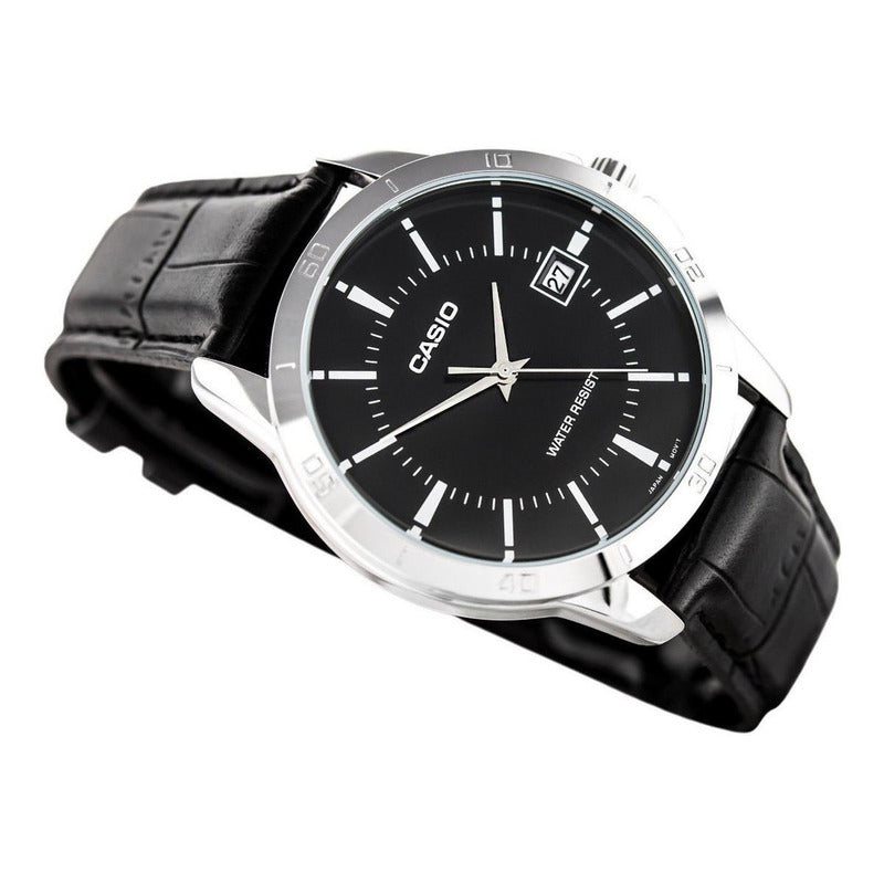Reloj De Pulsera Casio Enticer Mtp-v004l-1a Relojesymas Negro Plata