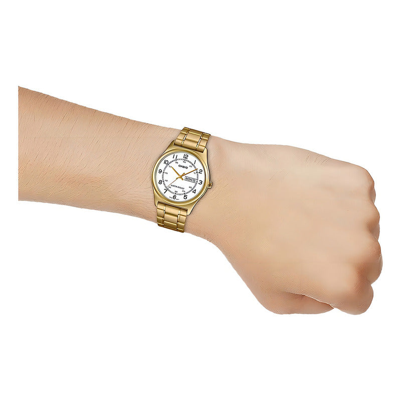 Reloj Casio Hombre Mtp-v006g-7budf Dorado Blanco