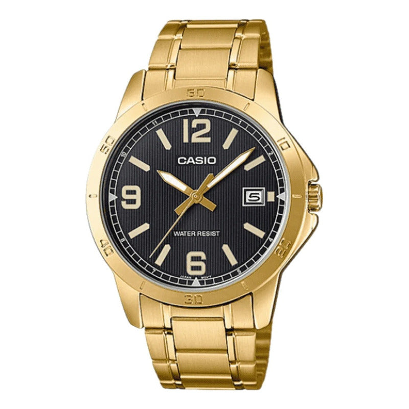Reloj Casio Hombre Metal Mtp-v004g-1b Original Dorado Dorado Negro