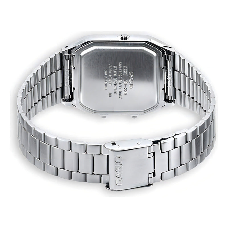 Reloj Casio Vintage Digital De Cuarzo Con Cronógrafo Y Malla De Acero Inoxidable Plateado Celeste