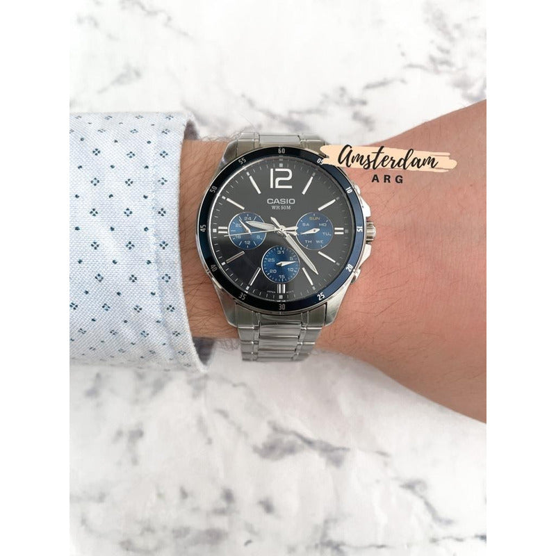 Reloj Casio Mtp-1374d-7av Cuarzo Hombre Plateada Negro Plateado Claro