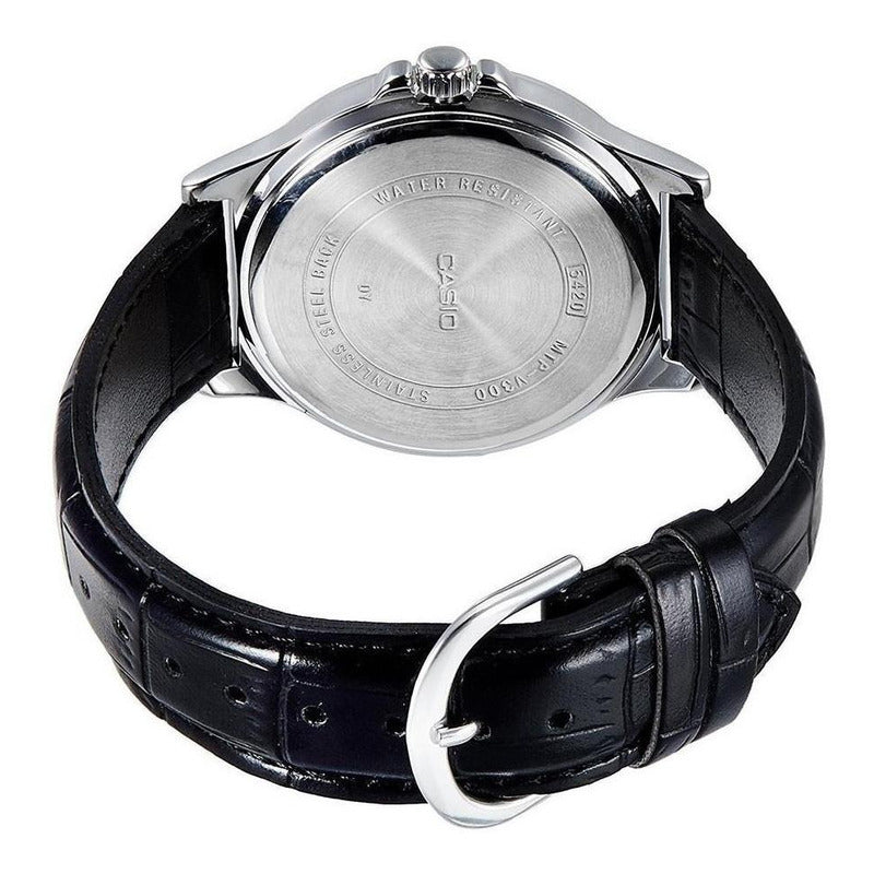 Reloj Pulsera Casio Mtp-v004l-1a Con Correa De Cuero Color Negro - Bisel Plata
