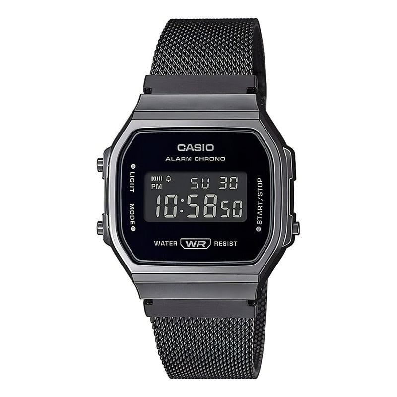 Reloj Casio Vintage Retro A-168wemb-1b Malla Tejida Gris Osc Negro