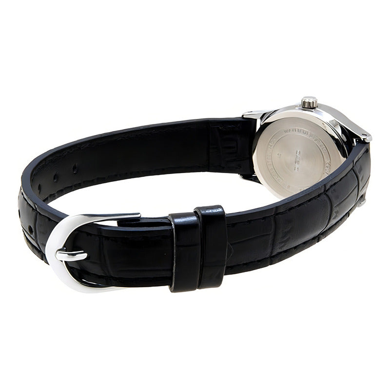 Reloj Casio Dama Ltp-v006l-7b Doble Fecha Relojesymas Color De La Correa Negro Color Del Bisel Plateado Color Del Fondo Blanco