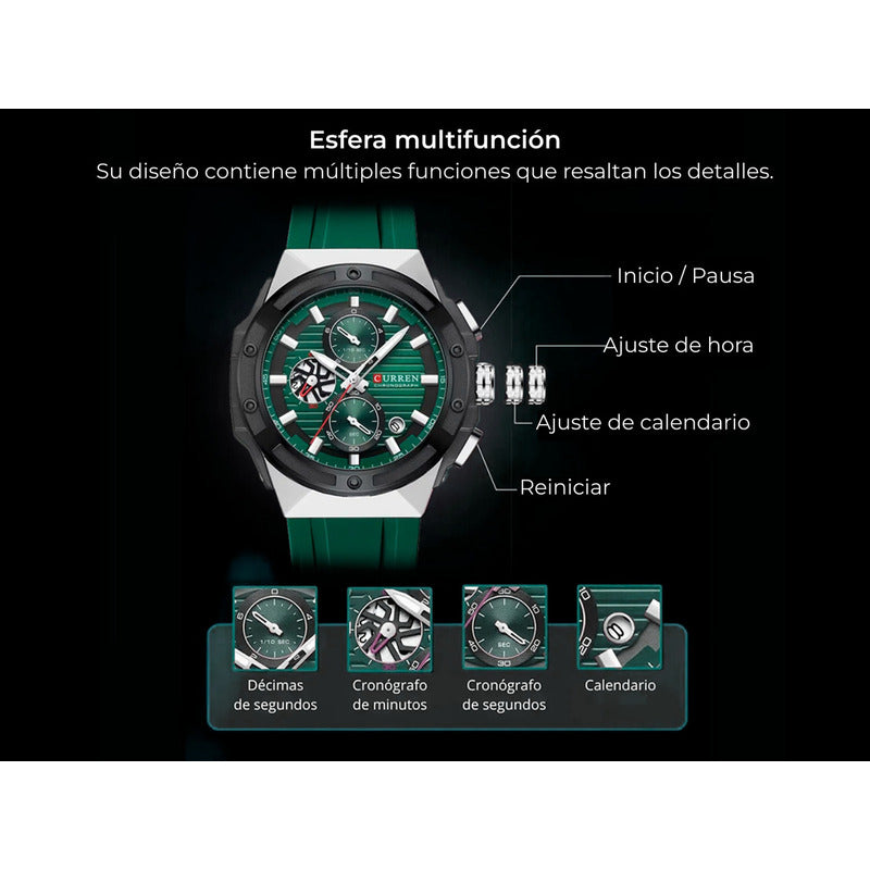 Reloj Curren 8462-2 Hombre Correa Silicona Análogo Verde