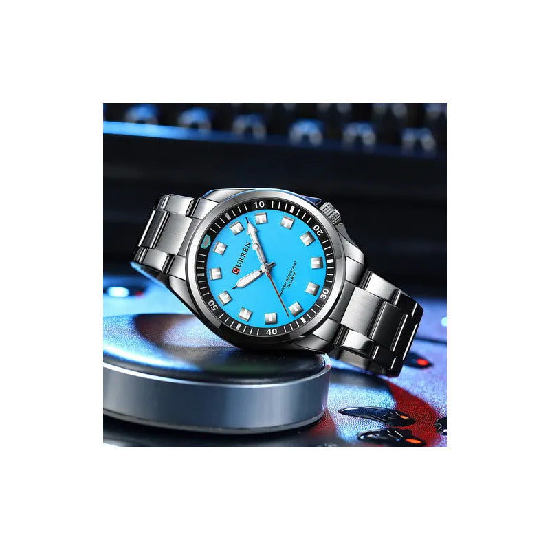 Reloj De Cuarzo Luminoso A Prueba De Agua Curren De Lujo Color Del Fondo Silver Blue