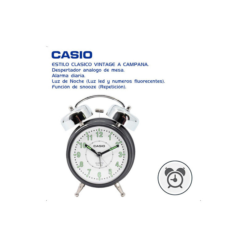 Despertador Digital Casio Vintage Tq-362-1b Reloj Alarma Campana Color Blanco