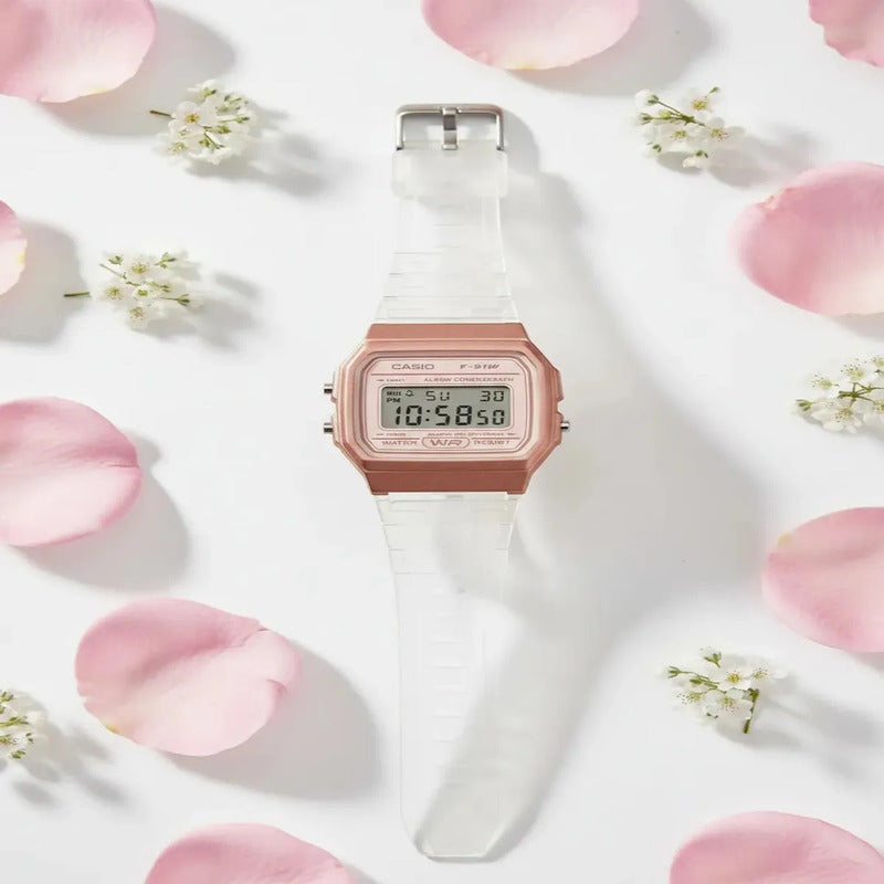 Reloj Casio F-91ws-7a3df Cuarzo Mujer Oro Rosa Transparente
