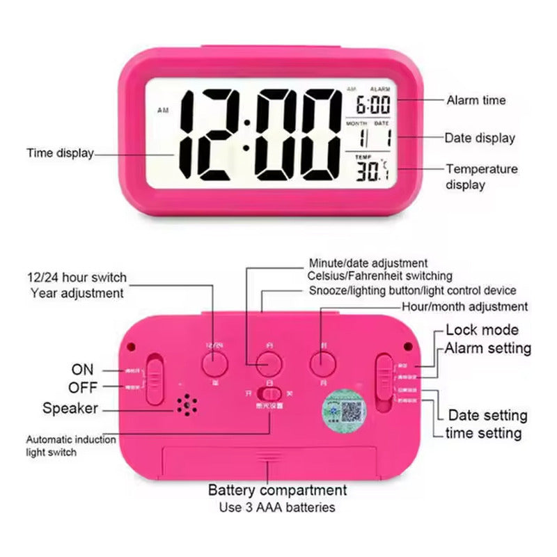 Reloj Despertador Genér 1302 Led Con Fecha Y Temperatura Rojo