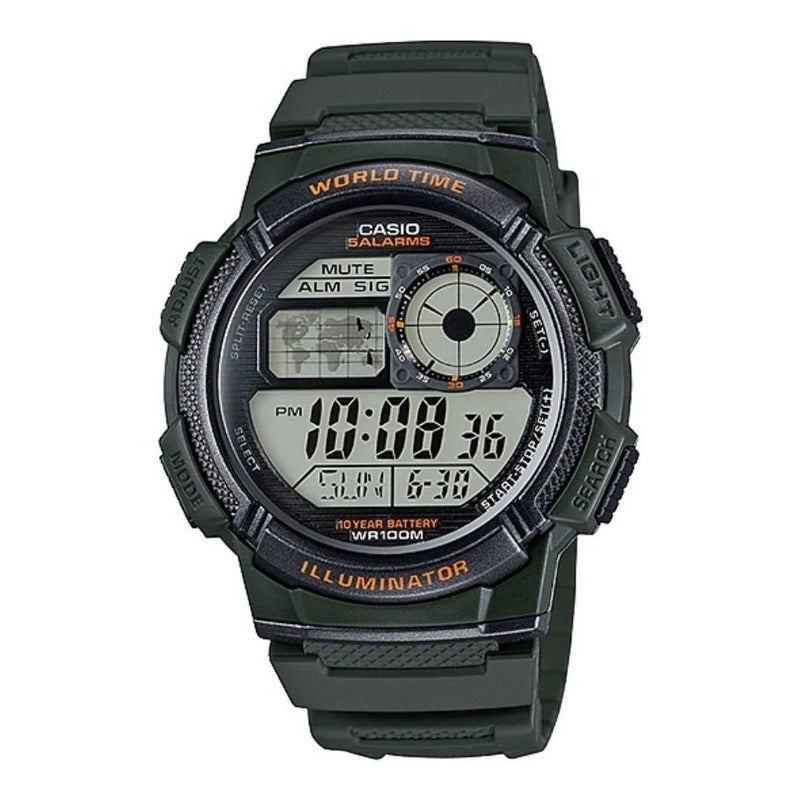 Reloj Pulsera Casio Youth Series Ae-1000w-3a Hombre Verde Oscuro Negro Gris Claro