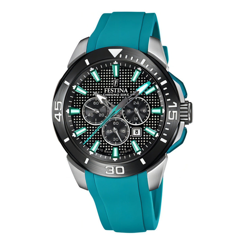 Reloj Festina Hombre Cronógrafo, De Silicona Verde, Con Calendario Y Resistencia Al Agua 100m Negro