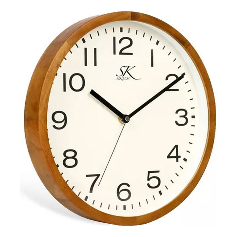 Reloj Pared Madera Siklos 25cm Silencioso Relojesymas Color De La Estructura Marrón Oscuro Color Del Fondo Blanco