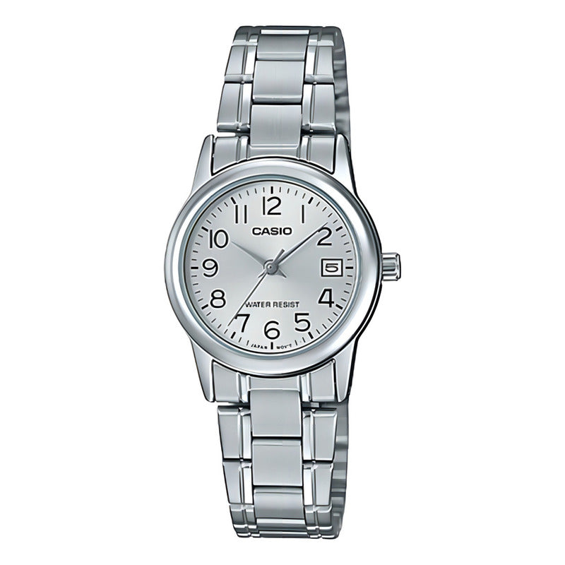 Reloj Pulsera Casio Ltp-v002 Con Correa De Acero Inoxidable Color Plateado