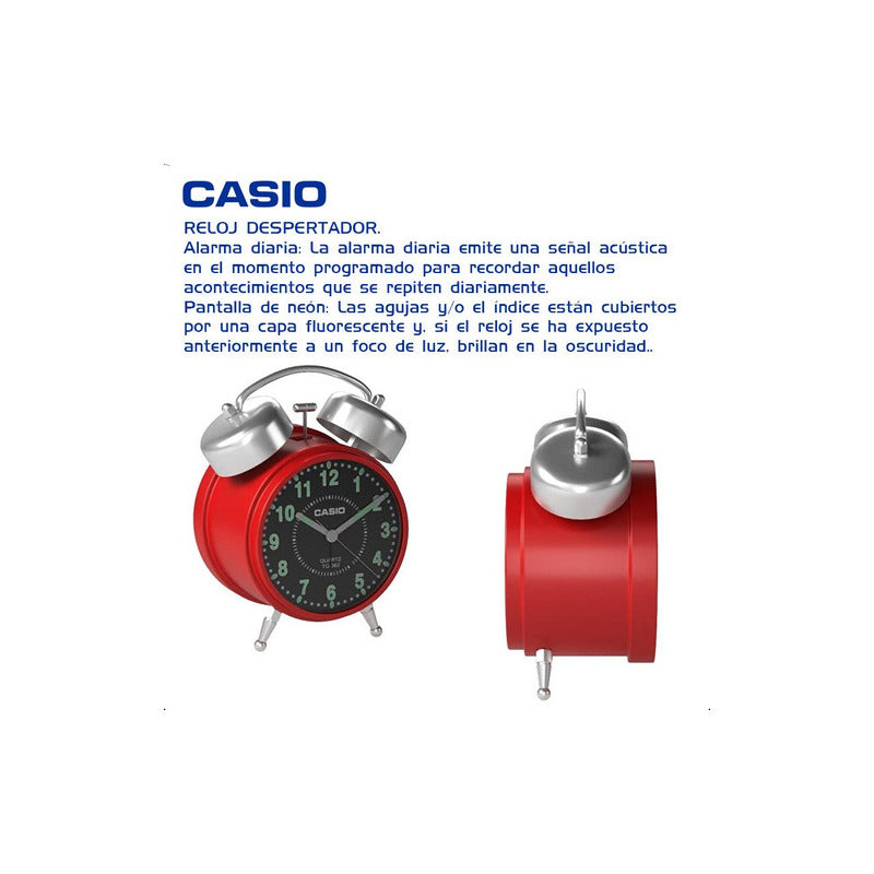 Despertador Digital Casio Vintage Tq-362-4adf Reloj Alarma Campana Color Rojo