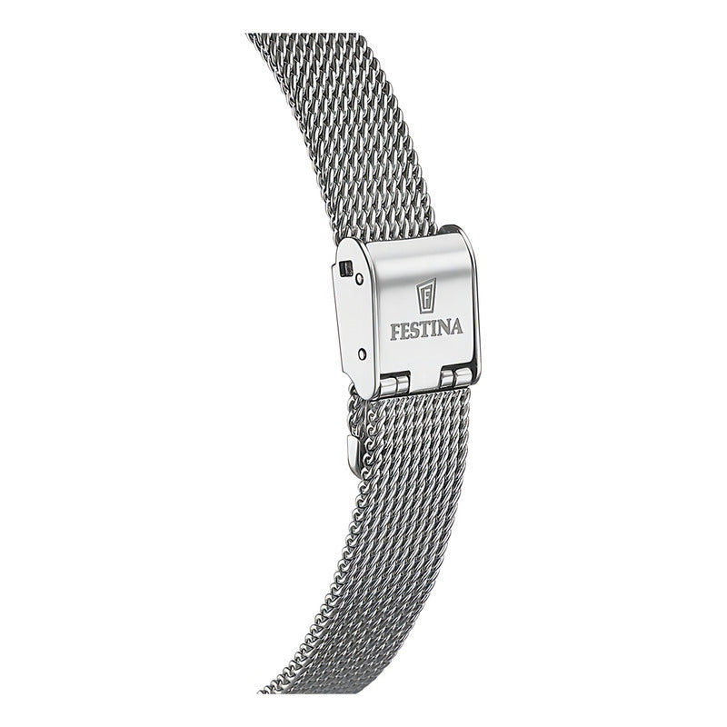 Reloj Festina Mademoiselle Para Mujer Con Malla Y Bisel Plateados, Fondo Celeste Plateado