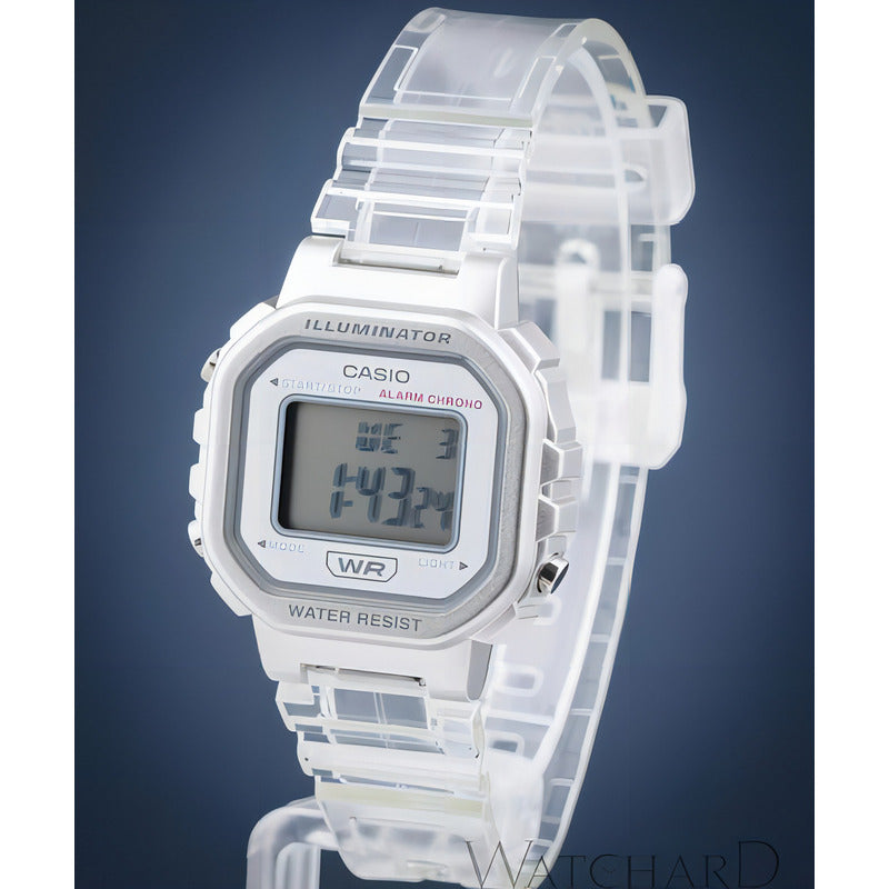 Reloj Casio Juvenil Dama La-20whs-7a Color De La Malla Transparente Plateado Blanco