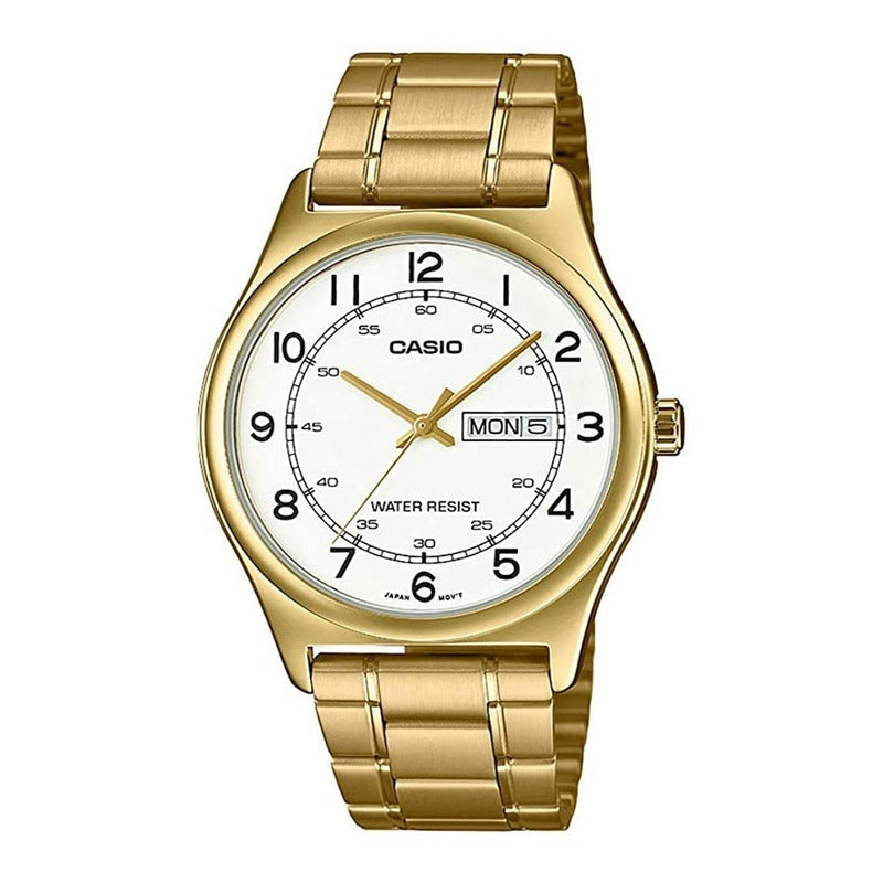 Reloj Casio Hombre Mtp-v006g-7budf Dorado Blanco