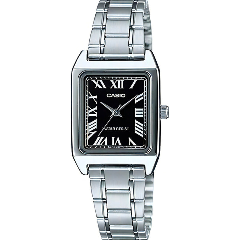 Reloj Casio Ltpv007 Mujer Acero Inoxidable Números Romanos Color Del Fondo Negro Ltp-v007d-1b