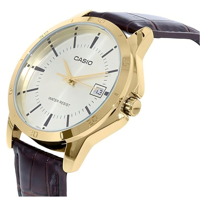 Reloj Casio Ltp-v004gl-9a Mujer Correa Marrón Dorado Dorado Ltp-v004gl-9a